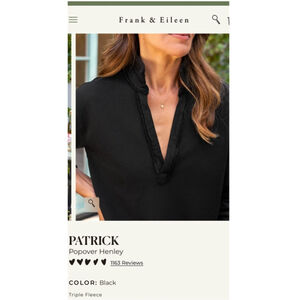 New Frank & Eileen Black Patrick Popover Triple Fleece Henley Sweatshirt M